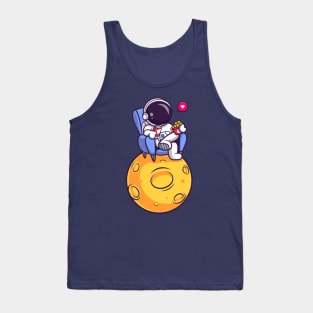 Cute Astronaut Eating Snack On Moon Cartoon Tank Top